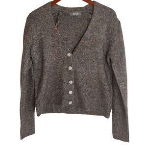Marled Womens Knit Long Sleeve V-Neck Cardigan Sweater Gray Red Size Medium